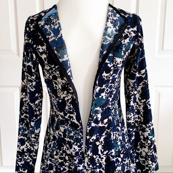 Simply Vera Wang Dress Blue Tan Floral A Line Long Sleeve Fit & Flare Size XS - Picture 6 of 14